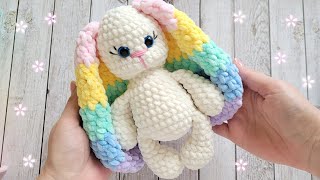 🐰🌈Плюшевый Зайчик Крючком🌈С Радужными Ушками🐰Crochet Bunny👍Häschen Häkeln