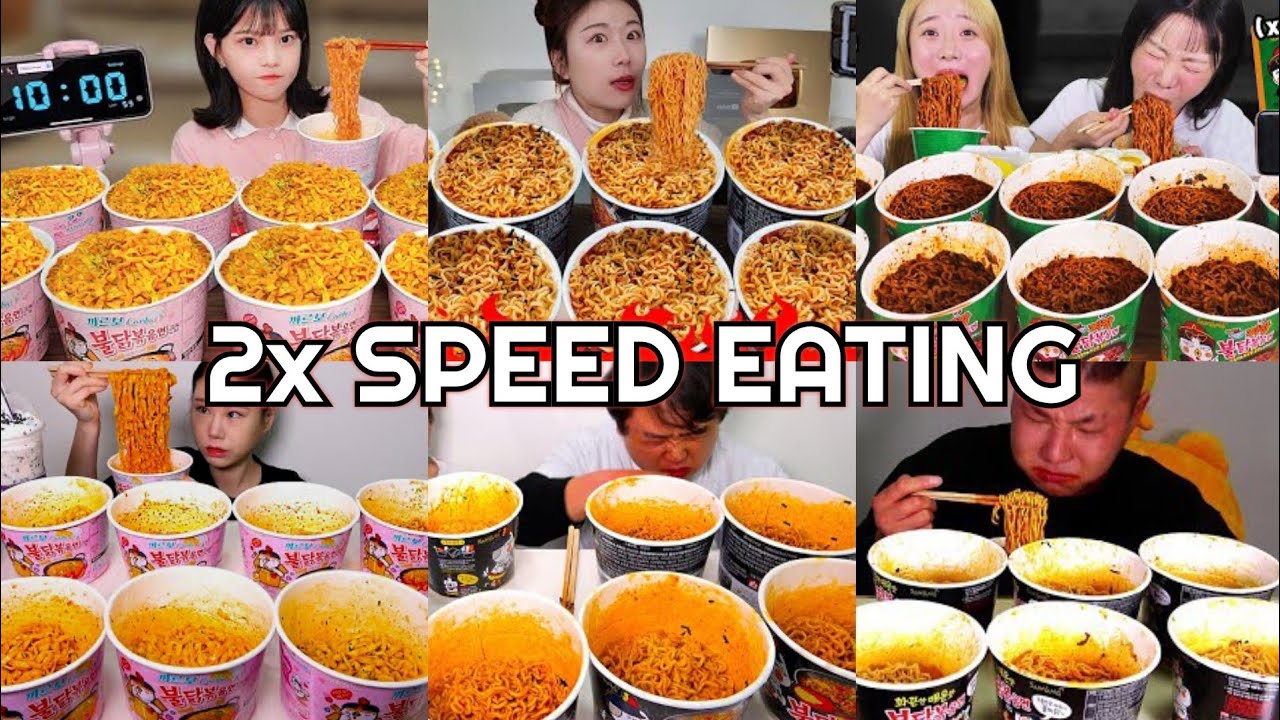Challenge!! Super Spicy Fire Noodles Mukbang | ASMR 2x Speed Eating Show 