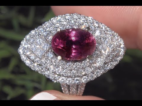GIA Purplish Red Natural  Ruby & Diamond Cocktail Ring 18k White Gold 7.17 TCW - C924