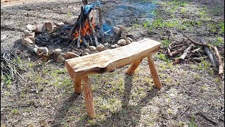 Making a simple Log Bench Seat, In the bush - Going Off Grid Ep 2