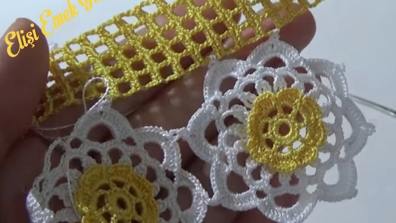 197. Tığ ile beyazlar içinde SARI GELİN havlu kenarı  modeli (Gösterişli ve Şık)