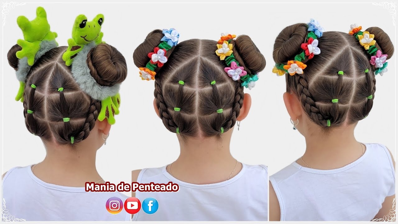 Penteado Fácil com Coque Duplo e Liguinhas | Easy Double Buns Hairstyle ...