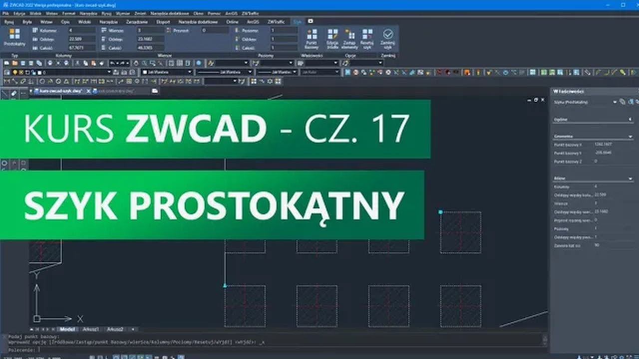 Szyk prostokątny. Kurs ZWCAD. Część 17