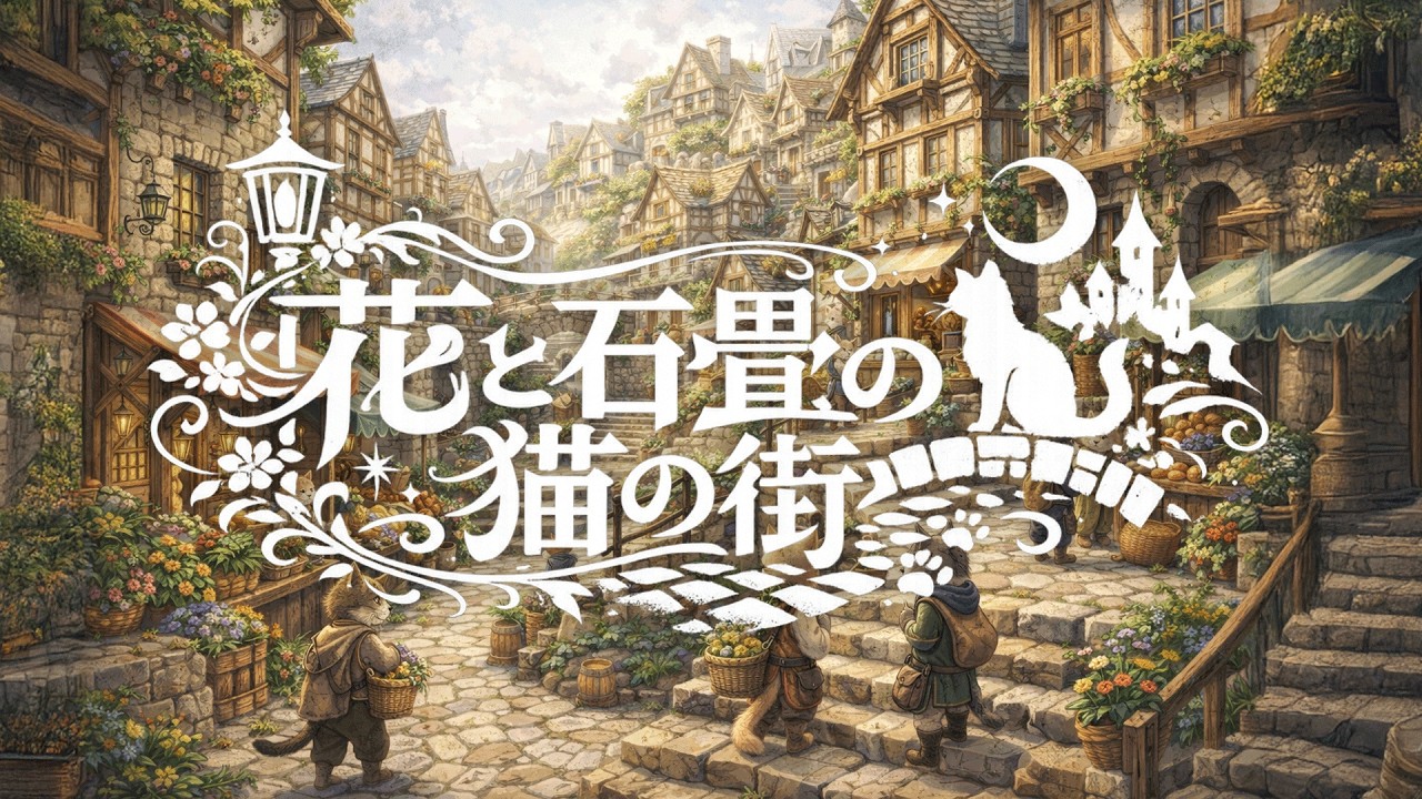 【異世界ファンタジーBGM】花と石畳の猫の街｜作業用・3時間