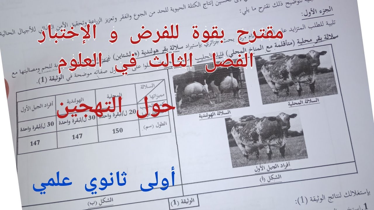 مقترح بقوة للفرض و الإختبار الفصل الثالث في العلوم (حول التهجين) أولى ثانوي علمي