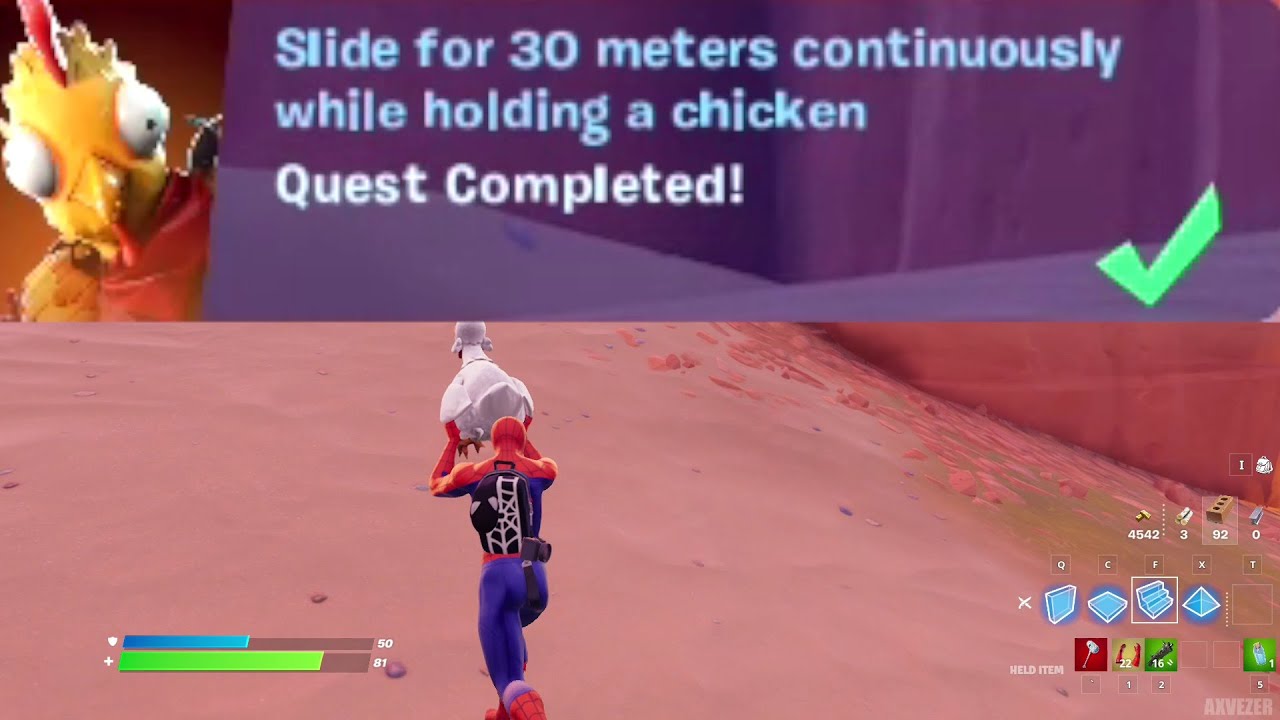 Slide for 30 meters continously while holding a chicken - Fortnite