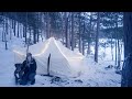 Winter Camping in a Canvas Hot Tent with my Wife and Dog - Wolves and Wood Stove