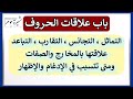 مقدمة باب علاقات الحروف أنواعها أقسامهاوأثرها في الإدغام وتعريفه وشرطه وسببه وآليته وفائدته ومواضعه
