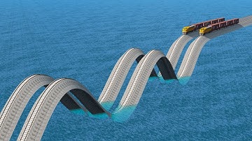 Impossible Double Wave Rail Tracks Vs Trains Crossing Giant Pit - BeamNG.Drive
