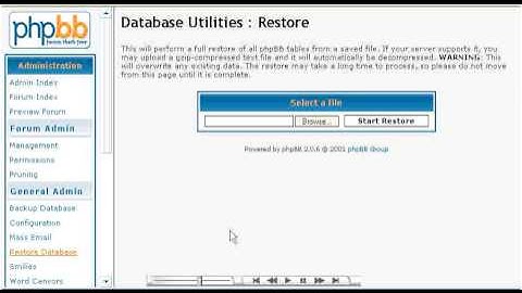 Backing up and restoring databases in PHPBB