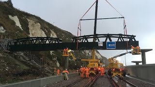 Part 1 This time lapse shows the installation of the new pedestrian footbridge at #DoverSeaWall on New Years Day 2017 during 