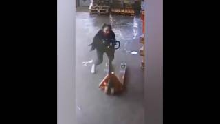 Lady Trip and Fall on manual pallet jack