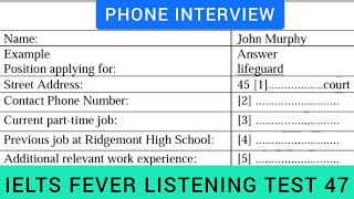 Ielts fever listening test 47 | Phone interview listening | Position applying for lifeguard screenshot 3