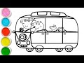 Peppa pig and family 🌈 together, Drawing, painting and Coloring for kids and toddlers