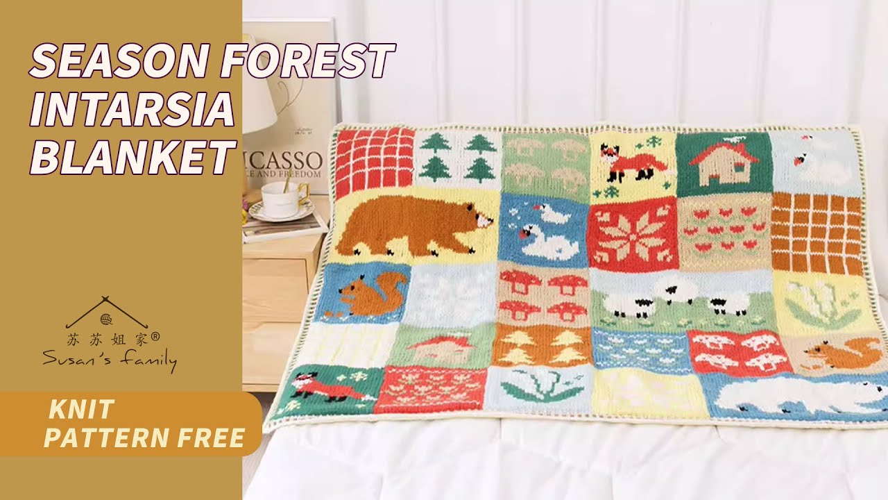 Forest Intarsia Pattern 【EN1403】Season Forest Intarsia Blanket Knit Tutorial | Nordic ...