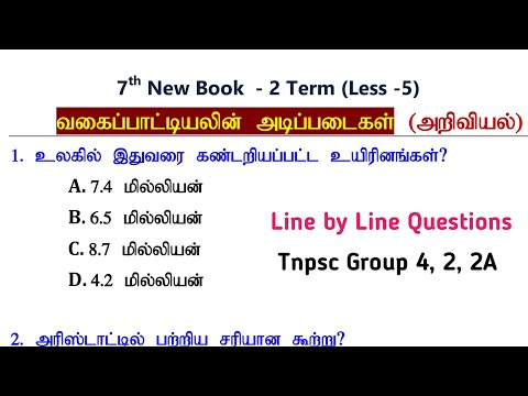 வகைப்பாட்டியலின் அடிப்படைகள் (அறிவியல்) 7th New Book Science Term -2 Questions | Tnpsc Group4 ,2 ,2A