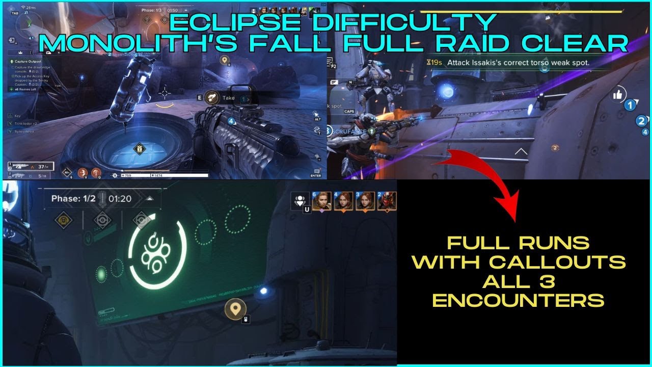 Monolith's Fall Eclipse Difficulty Raid Clear - Full Runs with callouts - 