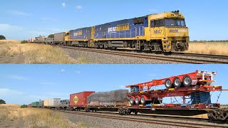 5MP2 Pacific National Steel Train With Unusual Double Stacked Trailer Load (29/2/2024) - PoathTV