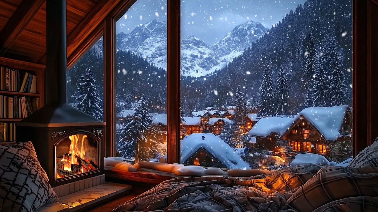 Cozy Fireplace in a Winter Cabin ❄️ | Relaxing Fireplace Ambience for Deep Sleep & Peaceful Nights 🔥
