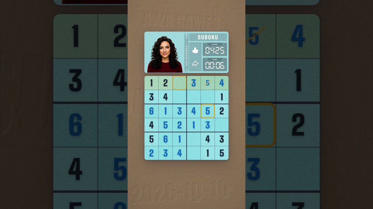 LinkedIn Mini Sudoku #425 solved board for October 10, 2026, 6x6 grid