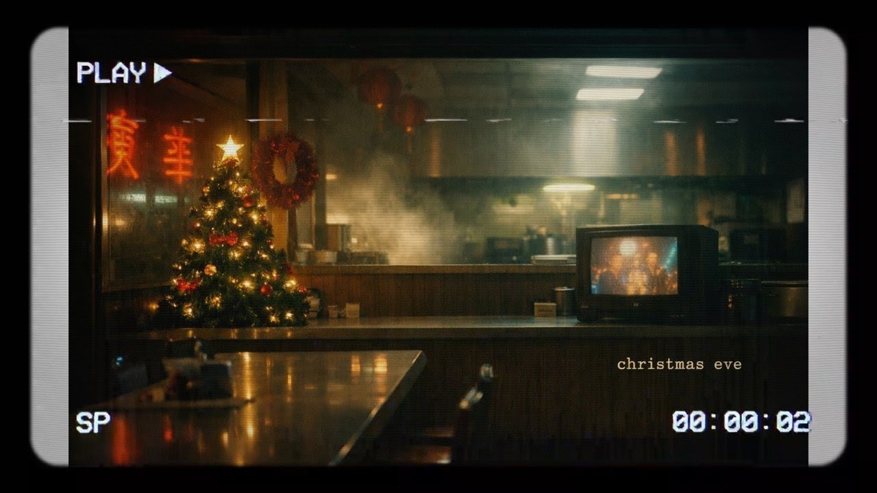 Chinese Food on Christmas Eve 🎄1 Hour Liminal Ambient Soundscape (TV Static, Steam, Neon)