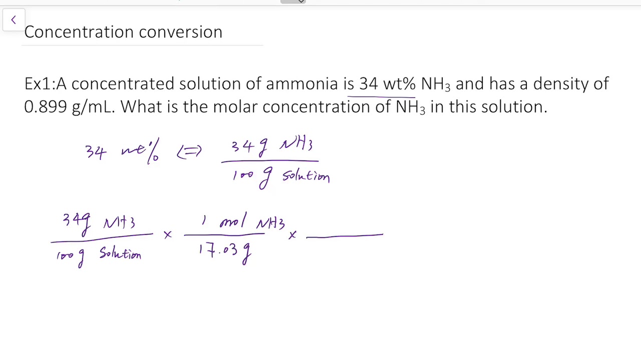 How to Convert wt% to Molarity (molar concentration)