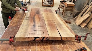 Innovative Woodworking | Restoring Cracks in Wood Panels to Create a Beautiful Table