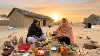 Early Morning in Desert Village | Cooking Traditional Breakfast | Sweet dish of raw mango Recipe?