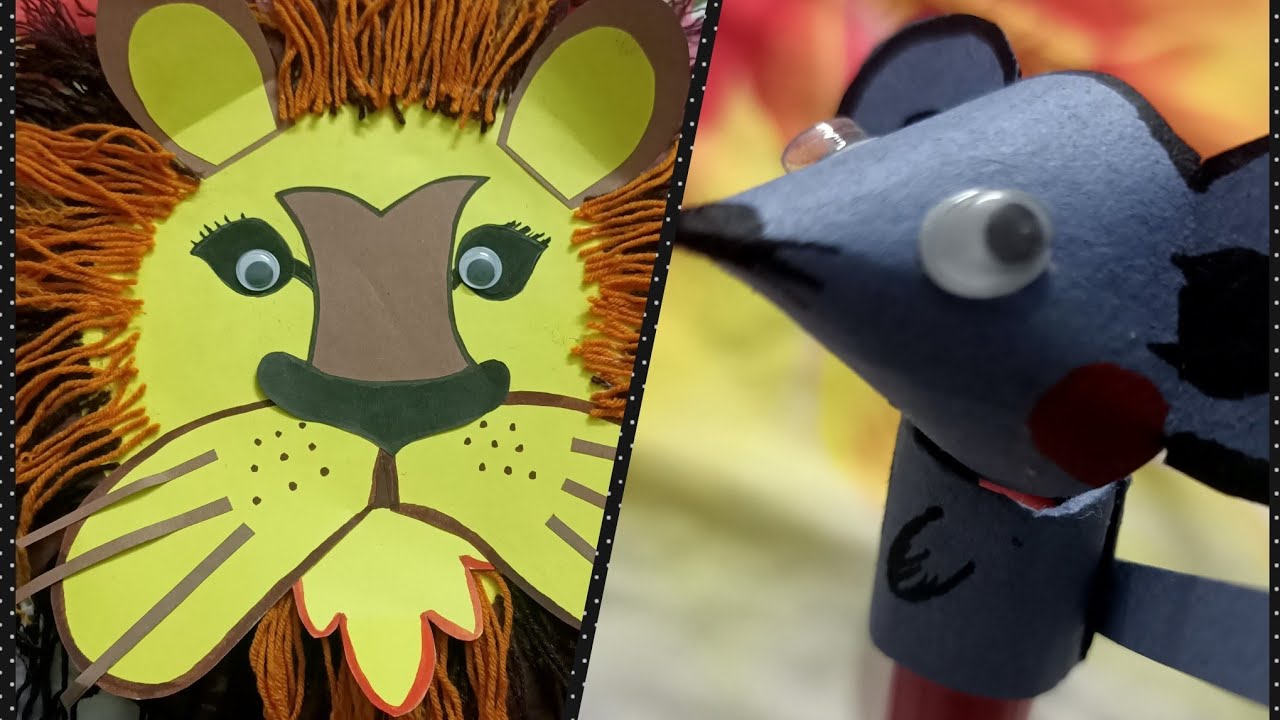 CRAFT - HOW TO MAKE LION MASK AND MOUSE FINGER PUPPET / "LION AND THE