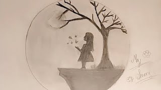 How to draw girl with Butterfly in Moonlight for beginners||Pencil sketch||Art video
