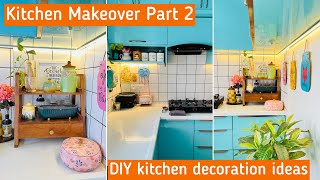 Small Indian Modular Kitchen Makeover part 2|DIY kitchen countertop decoration