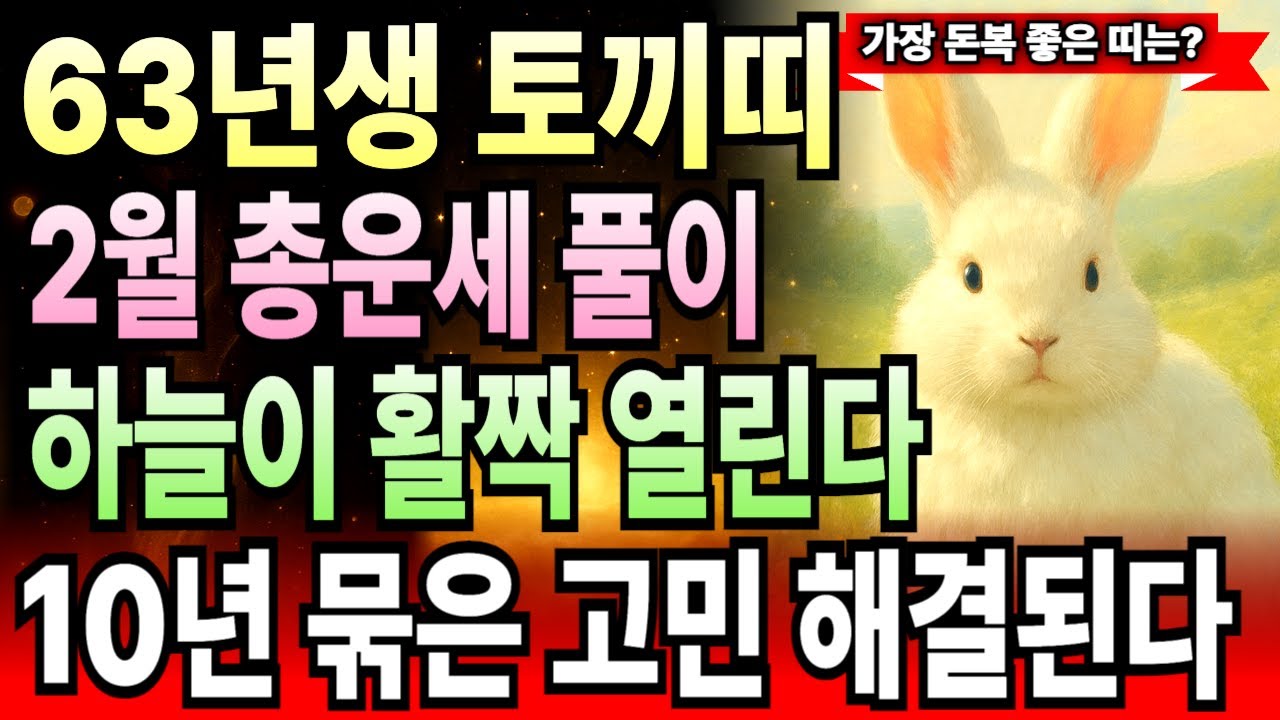 토끼띠 1963년생 계묘년생 63세 2월 운세 무당이 본 충격 내용! 부자 DNA 깨어나며 돈복 넘치고 문서 한 장에 인생 바뀌는 기적 일어나는 시기에요.