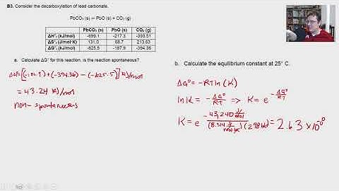 Calculating equilibrium properties of a reaction using thermodynamic values Su 9 B3