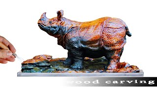 Wood carving instructions | Carved a rhinoceros on stone wood | Wood Art TG