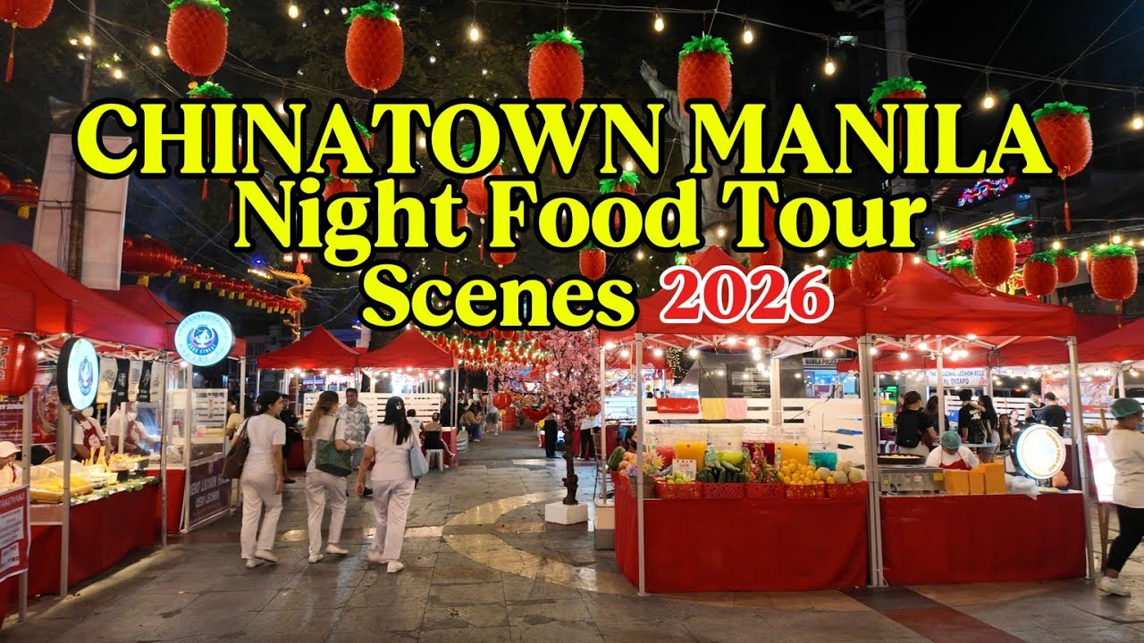 CHINATOWN NIGHT FOOD BAZAAR IN  ONGPIN STREET FOOD TOUR SCENE BINONDO MANILA PHILIPPINES 
