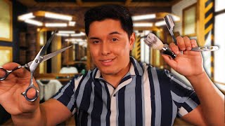 ASMR | Realistic Barber's Haircut & Shave Spa Session | Scissor Cut, Shave, Wash, & More