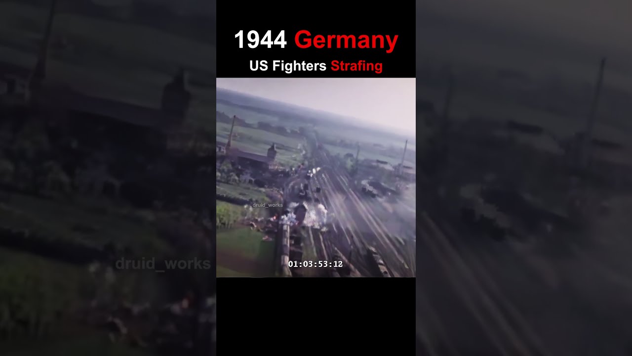 WW2 1944 P 47D Thunderbolts Strafing German Ground Targets 4k 60fps Color Sound Design