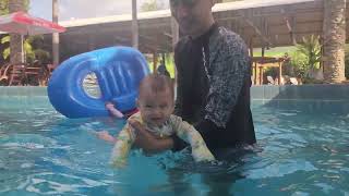 Adi's first swimming at Timor Lodge Hotel with Daddy😊