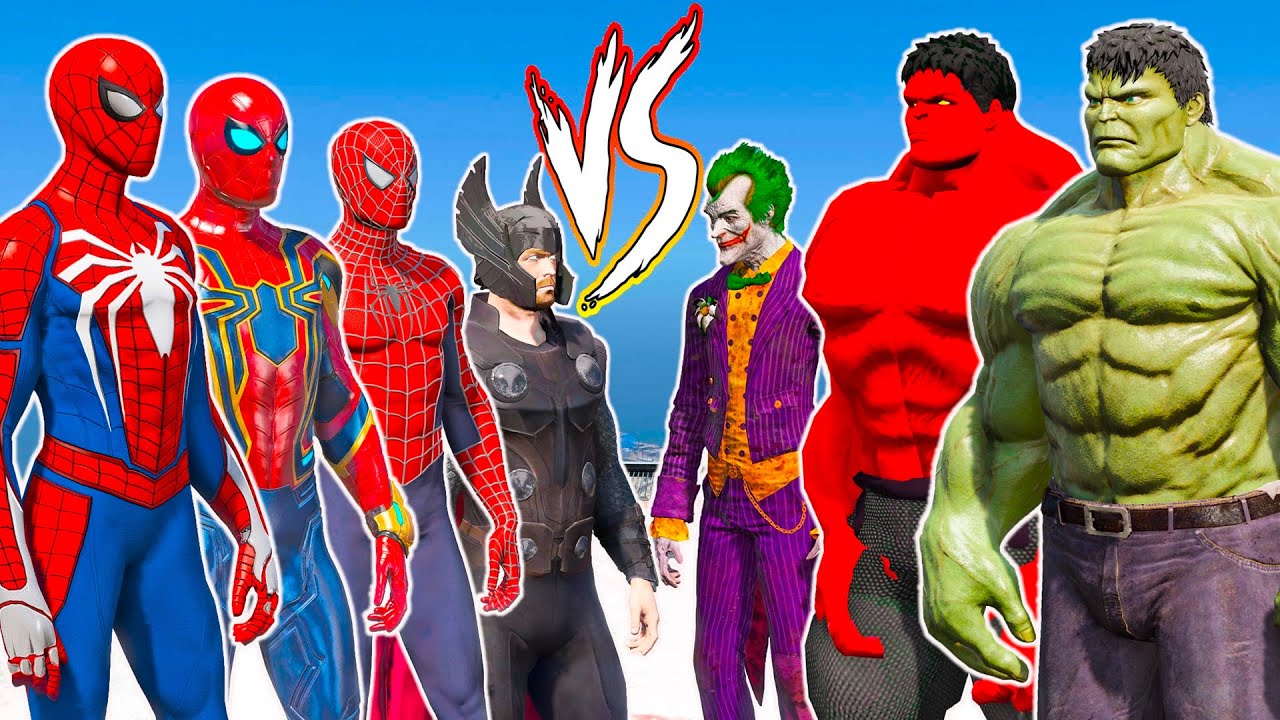 HULK vs HOMEM-ARANHA, THOR, RED HULK, IRON SPIDER / JOKER vs SPIDER RAIMI  (SUPERHEROES EPIC BATTLE), image size:1280x720
