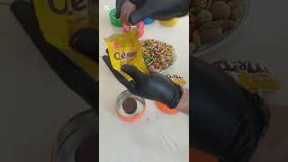 Mini Cake into M&M’s Container ASMR 🍪 Sweet Wrapper Sounds