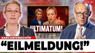 🚨 VOR 2 MIN! 🚨 Meloni STELLT ULTIMATUM: „Lasst AfD frei oder Italien handelt“ – Schock für Merz!