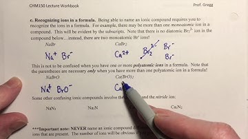 Ch4 Video 7 -- Nomenclature of Ionic Compounds, Part D -- Recognizing Ions in a Formula (13m43s)