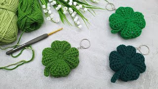 Crochet a cute Four-Leaf Clover Keychain | Crochet Shamrock beginner friendly