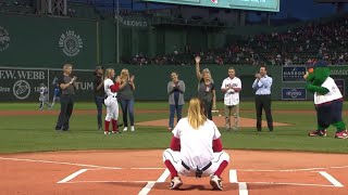 Lisa Throws the First Pitch - Red Sox Win 100 Games!