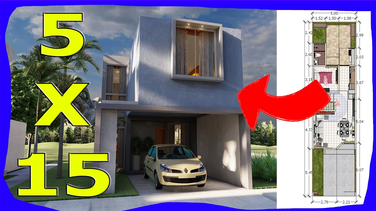 Plano De Casa De 5x15 DOS Plantas Con 4 RECAMARAS Fachadas De Casas Plano de casa de 5x15 dos plantas con 4 recamaras fachadas de casas