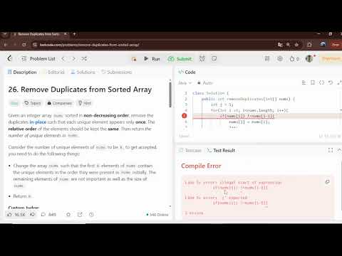 LEETCODE PROBLEM NO. 26 SOLUTION IN JAVA