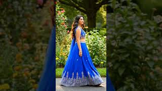 Beautiful Girl Walking On Road Near Garden Serene Nature