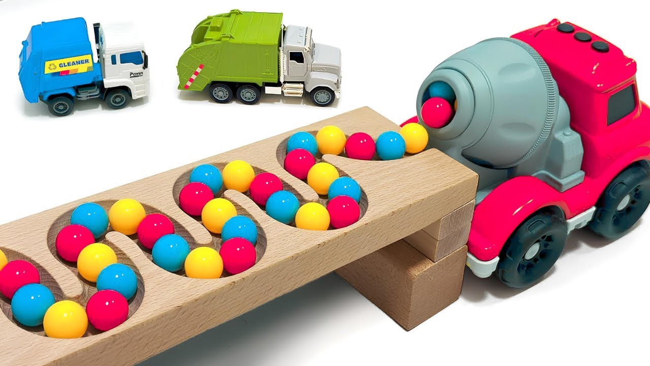 マーブルランレース☆HABAスロープ＆透明車＆ダンプトラック。Marble run race ☆ HABA slope & transparent car & dump truck