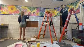 Time Lapse Blonde Girls Painting A Mural
