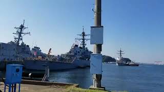 Watching DD 106 Stockdale arriving Yokosuka Naval Base, Japan